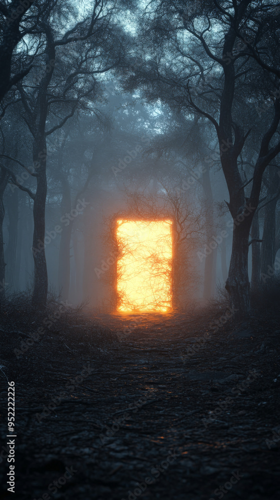 Mysterious Glowing Portal in Dark Foggy Forest, Halloween Magic
Mysterious Glowing Portal in Dark Foggy Forest, Halloween Magic