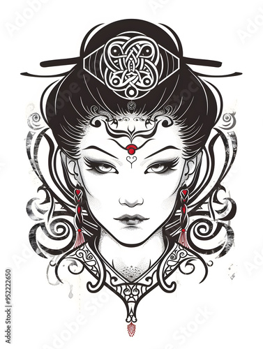 Japanese geisha head very simple traditional tattoo flash styles illustration