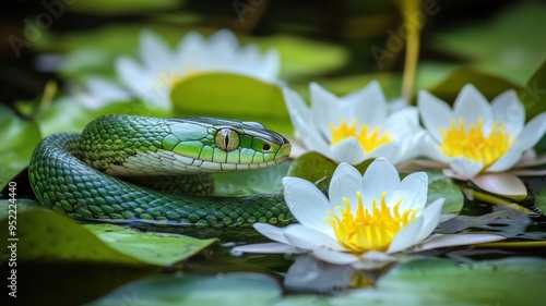 Detailed green snake and wa...