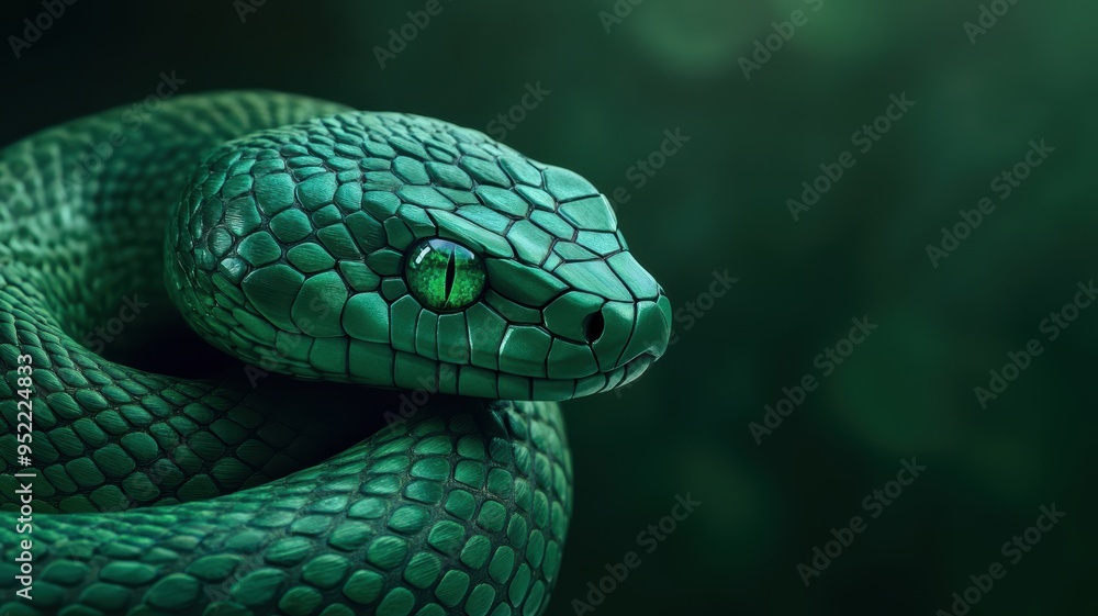 Intricately carved green snake with bright emerald eyes, symbolizing 2025. Intricately carved green snake with bright emerald eyes, symbolizing 2025.