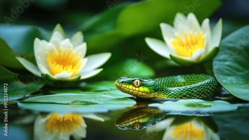 Detailed green snake and wa...