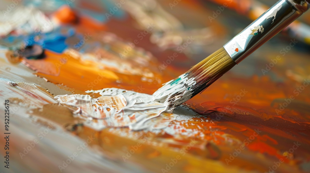 Close-up of a paintbrush adding color to a canvas, with part of the artwork completed and part still blank, showing artistic progress. Close-up of a paintbrush adding color to a canvas, with part of the artwork completed and part still blank, showing artistic progress.