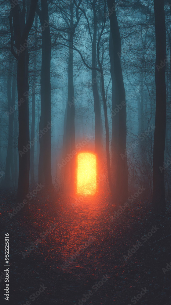 Fototapeta premium Spooky Forest with Glowing Portal, Halloween Night 