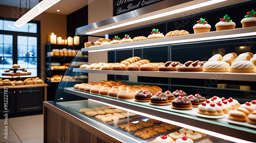 bakery shelves full holiday treats pastries