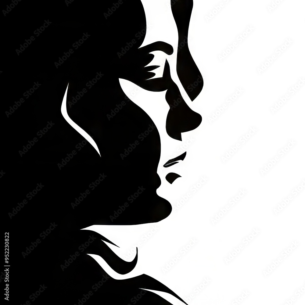Artistic profile silhouette of a young woman against a white background. Artistic profile silhouette of a young woman against a white background.