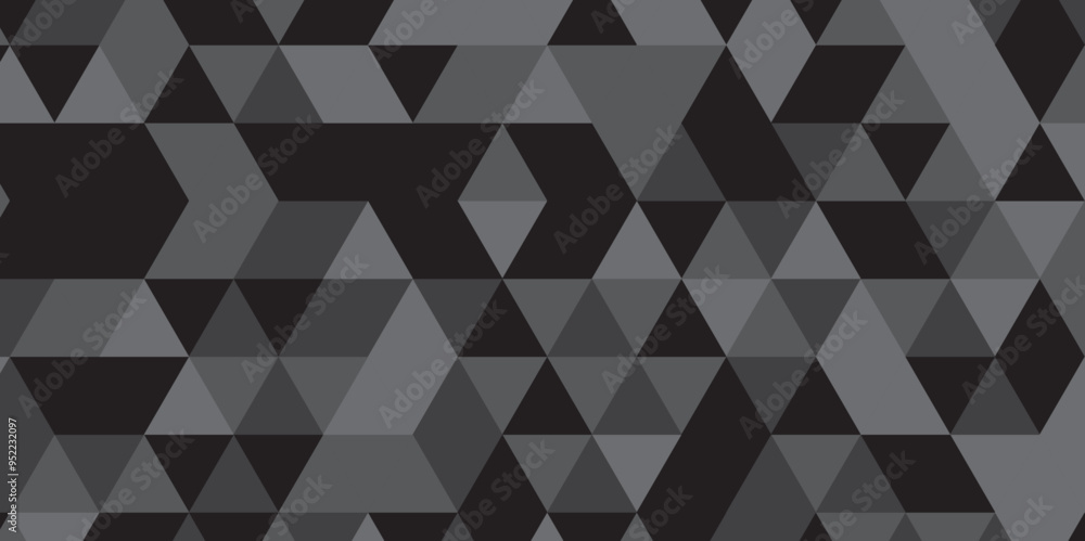 Abstract geometric black and gray background seamless mosaic and low polygon triangle texture wallpaper. Triangle shape retro wall grid pattern geometric ornament tile vector square element. Abstract geometric black and gray background seamless mosaic and low polygon triangle texture wallpaper. Triangle shape retro wall grid pattern geometric ornament tile vector square element.