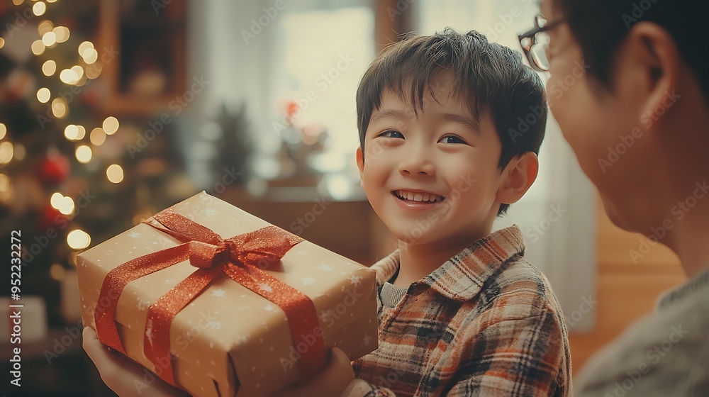 Son hold gift behind the back and want to surprise his father for birthday or fathers day at home : Generative AI Son hold gift behind the back and want to surprise his father for birthday or fathers day at home : Generative AI