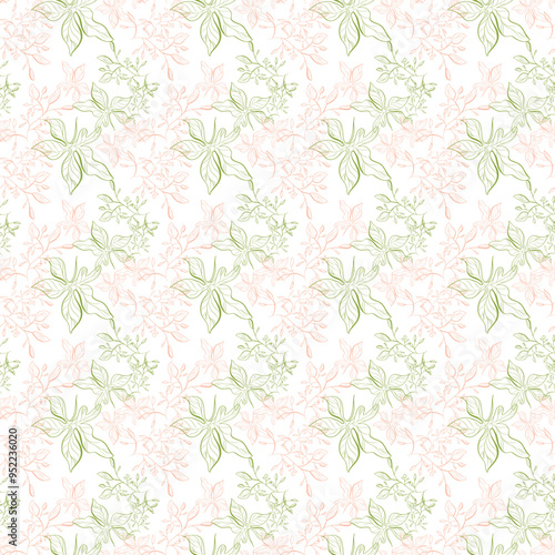 leaves and tropical Hand drawn seamless patterns, Oriental damask for fabric, clothing, wrapping paper, cover, rug, home decor, abstract geometric background texture. Beautiful pattern in vector file.