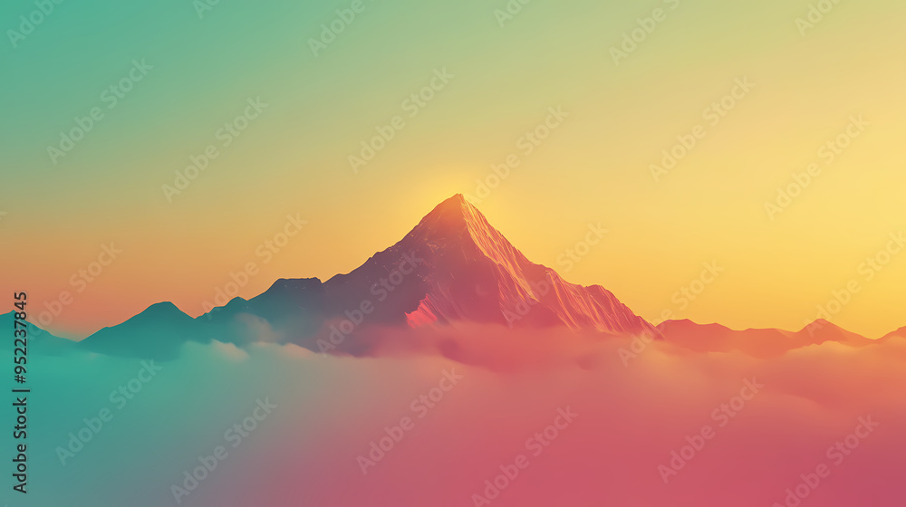 Minimalist background featuring a majestic single mountain peak amidst a breathtaking gradient sky. Mountain. Illustration Minimalist background featuring a majestic single mountain peak amidst a breathtaking gradient sky. Mountain. Illustration