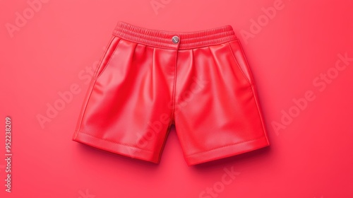 Stylish red shorts on a vibrant background, perfect for summer fashion or activewear. A trendy choice for modern wardrobes. photo