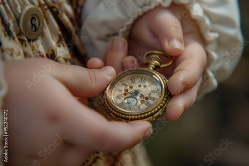 Young Child Holding Antique Pocket Watch - Symbol of Family Heirloom and Legacy