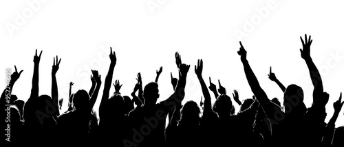 A transparent background image featuring a lively concert crowd with raised hands, capturing the energy and excitement of a live music event. png transparent background