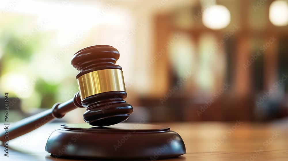 Close-up of a judge's gavel resting on a sound block in a courtroom, symbolizing justice and legal authority. Close-up of a judge's gavel resting on a sound block in a courtroom, symbolizing justice and legal authority.