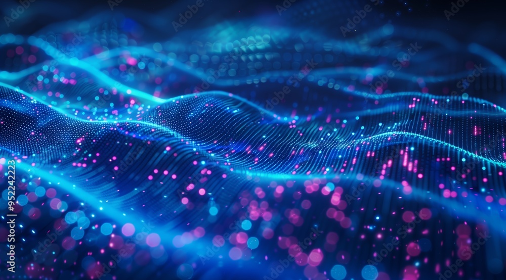 © Angs - Blue abstract technology data wavy lines in holographic style