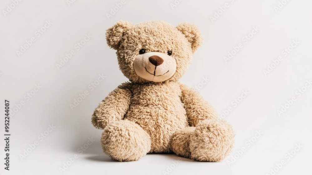 A soft plush teddy bear sitting against a white background, exuding warmth and comfort. A soft plush teddy bear sitting against a white background, exuding warmth and comfort.
