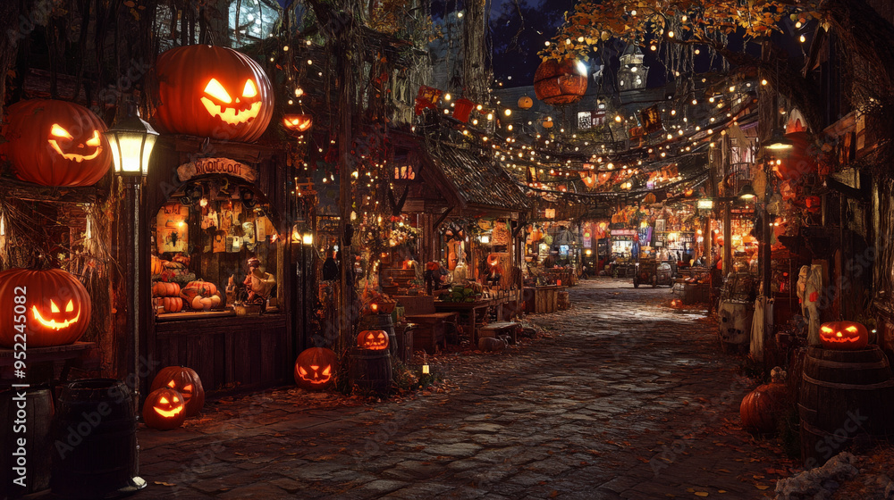 Halloween Night: Spooky Marketplace with Creepy Lights and Decorations
Halloween Night: Spooky Marketplace with Creepy Lights and Decorations