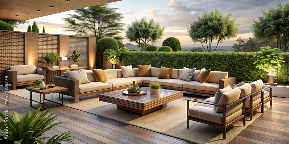 Lush greenery and urban vistas frame elegant outdoor spaces, blending luxury, accessibility, and warmth with golden light and muted earth tones. Lush greenery and urban vistas frame elegant outdoor spaces, blending luxury, accessibility, and warmth with golden light and muted earth tones.