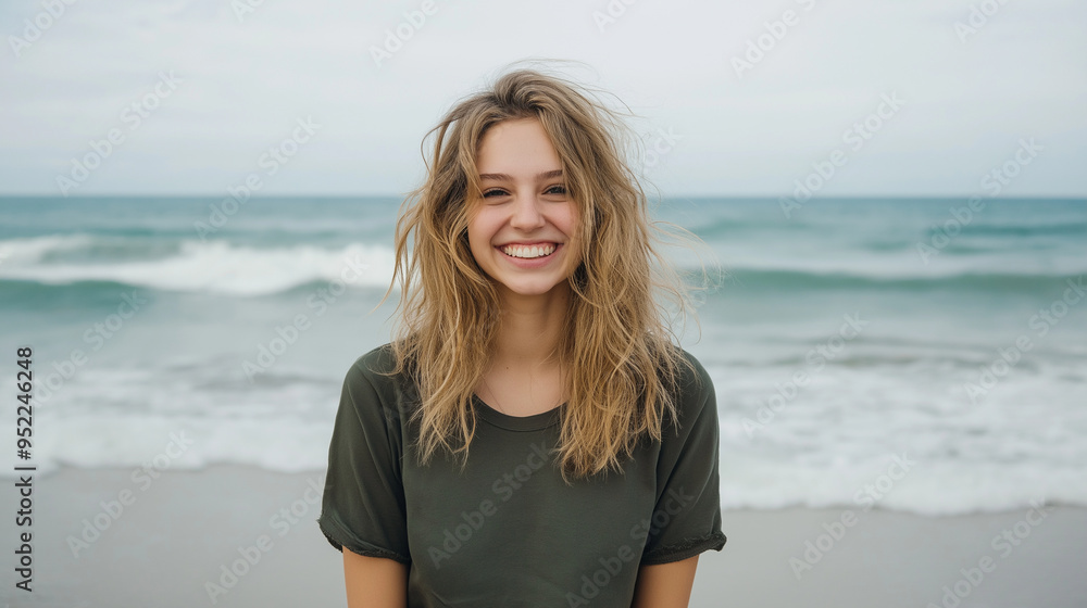 A young woman with a beaming smile, standing on a windswept beach, the ocean waves crashing behind her, symbolizing her determination to overcome the challenges ahead. A young woman with a beaming smile, standing on a windswept beach, the ocean waves crashing behind her, symbolizing her determination to overcome the challenges ahead.