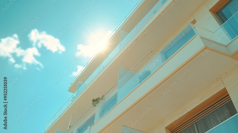 Obraz premium Residential building bottom view Modern apartment building on a sunny day Facade of a modern apartment building : Generative AI