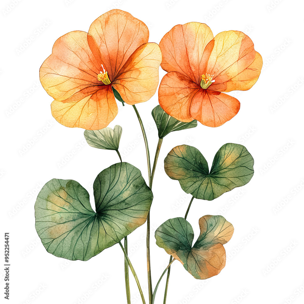 Obraz premium Nasturtium botanical watercolor clip art isolated on white background