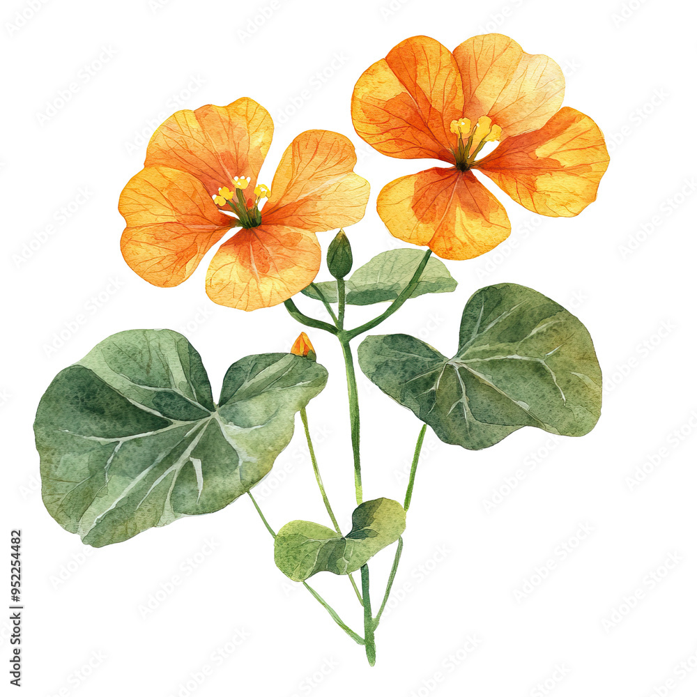 Obraz premium Nasturtium botanical watercolor clip art isolated on white background