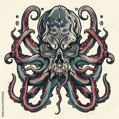 Kraken head very simple traditional tattoo flash styles illustration photo