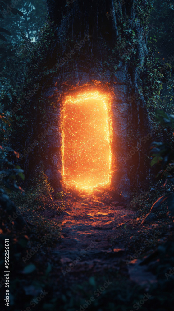 Halloween Scene: Magical Portal in Dark Forest, Eerie Glow
Halloween Scene: Magical Portal in Dark Forest, Eerie Glow