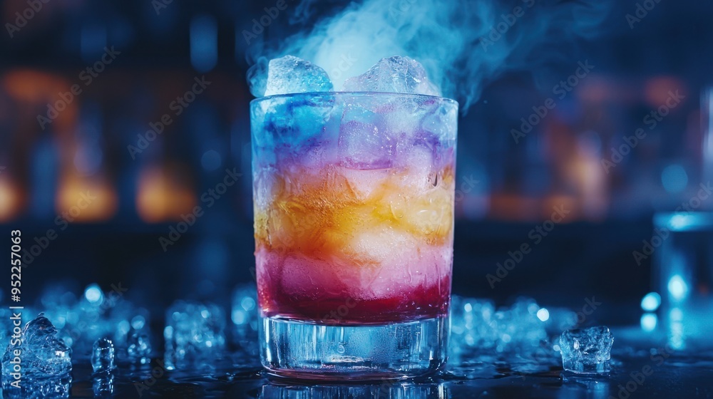 Vivid Multi-Layered Cocktail with Mesmerizing Dry Ice Effect Vivid Multi-Layered Cocktail with Mesmerizing Dry Ice Effect