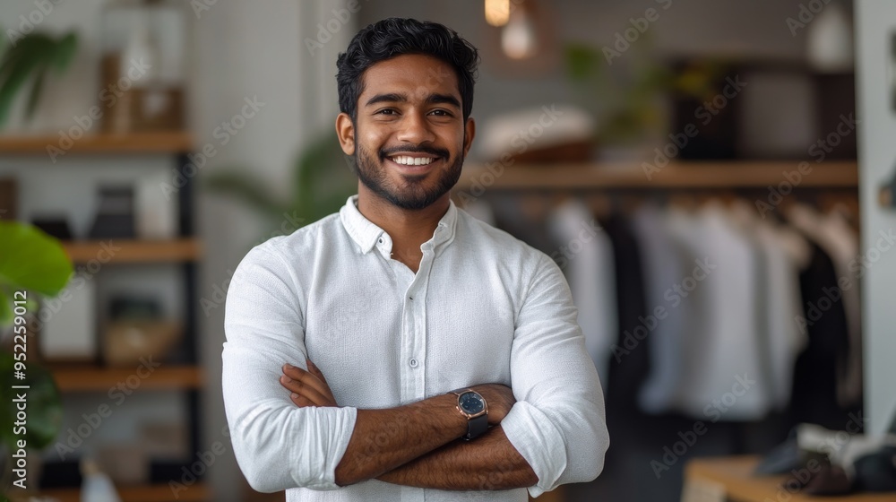 Obraz premium Sri Lankan standing in upscale boutique confidence and success