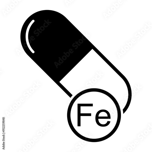 Mineral Fe icon, healthy medicine pill supplement symbol, complex vitamin vector illustration