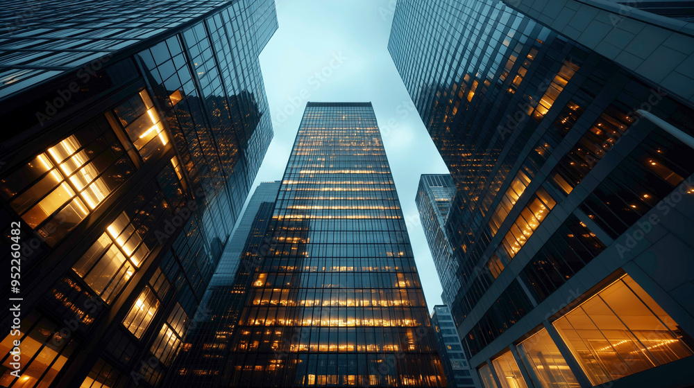 A view from the top of a modern skyscraper with illuminated windows against a dusky sky, conveying the essence of urban development. A view from the top of a modern skyscraper with illuminated windows against a dusky sky, conveying the essence of urban development.