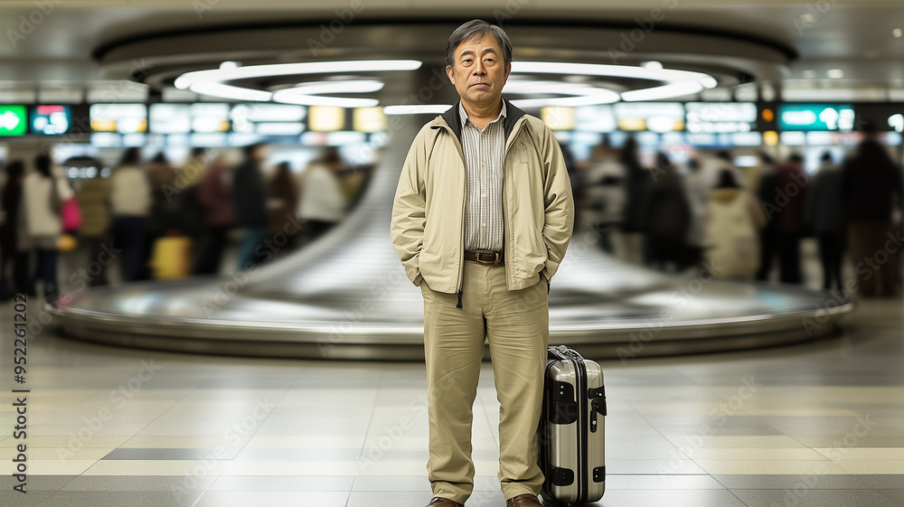 Fototapeta premium 荷物受け取り場で待つ日本人男性