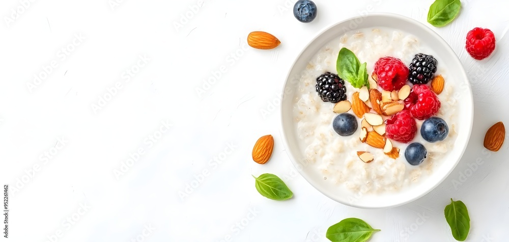 Healthy bowl of yogurt topped with fresh berries, nuts, and mint leaves. Perfect for breakfast or a nutritious snack. Healthy bowl of yogurt topped with fresh berries, nuts, and mint leaves. Perfect for breakfast or a nutritious snack.
