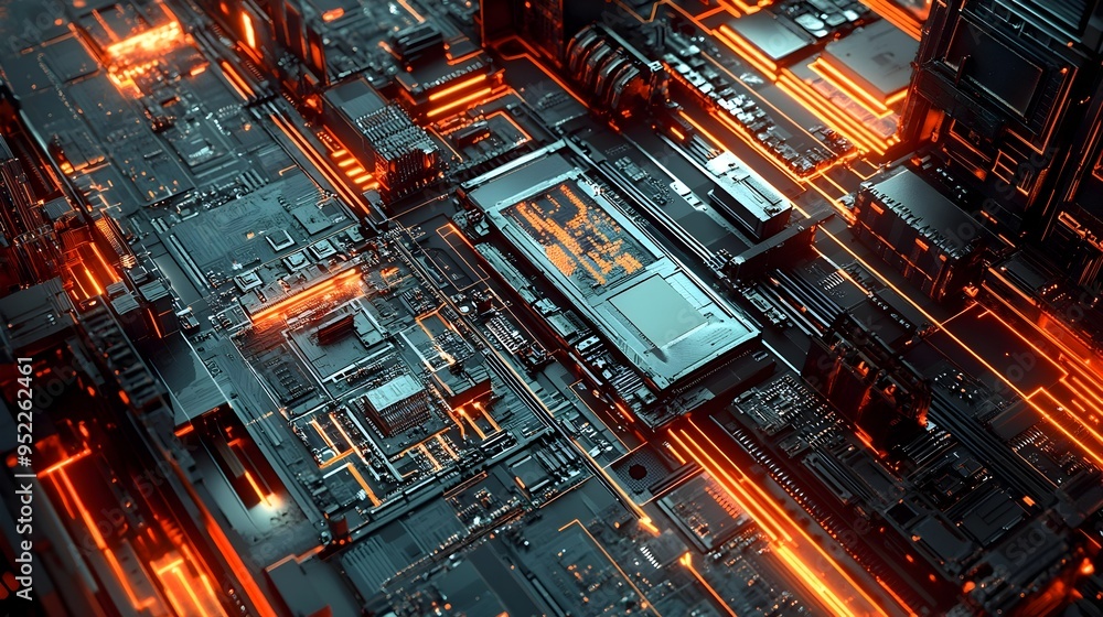 Glowing Futuristic Circuit Board Visualizing Technological Complexity Glowing Futuristic Circuit Board Visualizing Technological Complexity