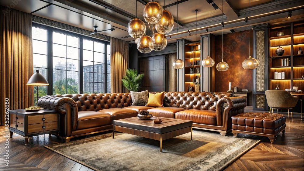 Recycled wood and velvety softness converge in a luxe setting, where industrial and estate styles unite in a warm, golden light, featuring worn leather and polished metals. Recycled wood and velvety softness converge in a luxe setting, where industrial and estate styles unite in a warm, golden light, featuring worn leather and polished metals.