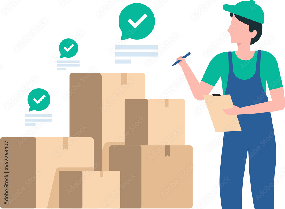 Warehouse Supervisor, Logistic man with cardboard boxes. Transparent Background, PNG image. Illustration Warehouse Supervisor, Logistic man with cardboard boxes. Transparent Background, PNG image. Illustration