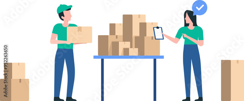 Efficient Warehouse Team Working Together. Transparent Background, PNG image. Illustration
