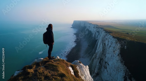 The stunning view of the Cliffs of Dover, England, with their sheer white faces overlooking the English Channel photo