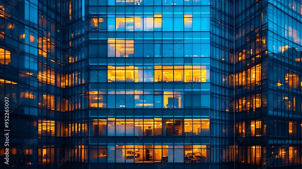 Pattern of office buildings windows illuminated at night Glass architecture corporate building at night business concept Blue graphic filter : Generative AI Pattern of office buildings windows illuminated at night Glass architecture corporate building at night business concept Blue graphic filter : Generative AI