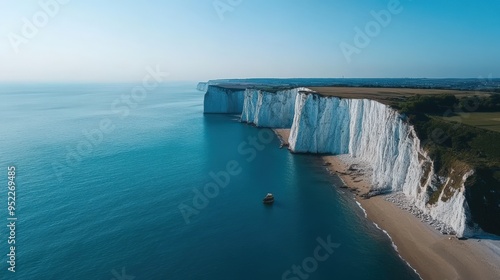 The stunning view of the Cliffs of Dover, England, with their sheer white faces overlooking the English Channel photo