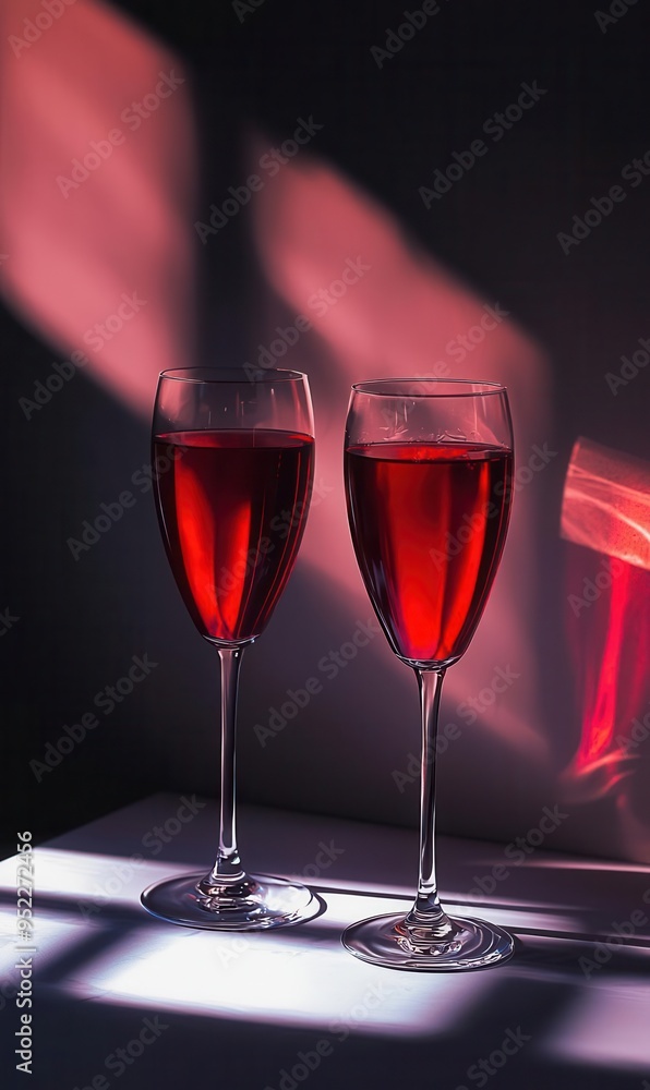 Elegant red wine glasses with dramatic light and shadows Elegant red wine glasses with dramatic light and shadows