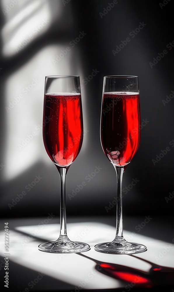 Elegant Red Wine Glasses with Shadows on Black and White Background Elegant Red Wine Glasses with Shadows on Black and White Background