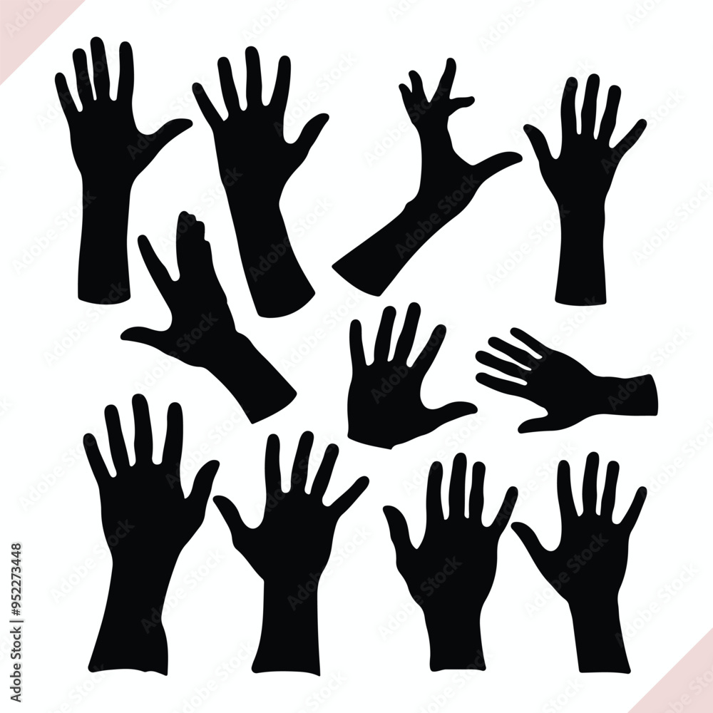 Obraz premium Hand silhouette, Various positions of hand vector set, Different Positions Hands