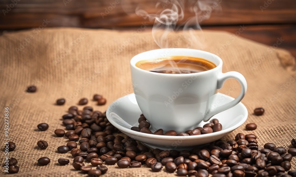 steaming cup of coffee, heart-shaped steam steaming cup of coffee, heart-shaped steam