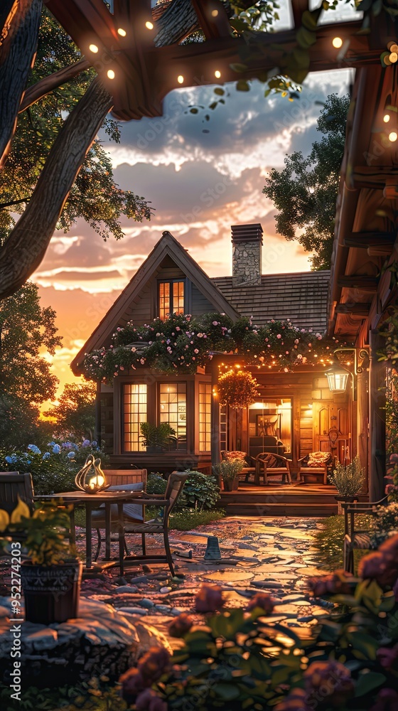 A summer evening on the patio of a quaint suburban home A summer evening on the patio of a quaint suburban home