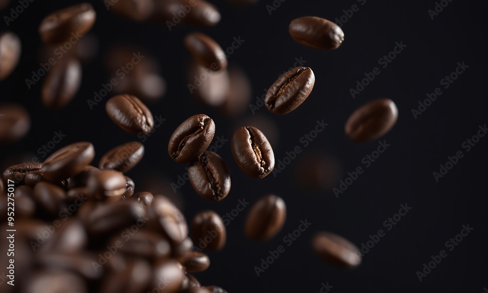 floating coffee beans, bokeh background floating coffee beans, bokeh background