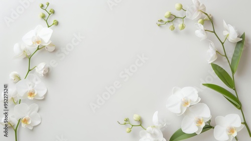 Empty frame of orchids, simple modern clean background