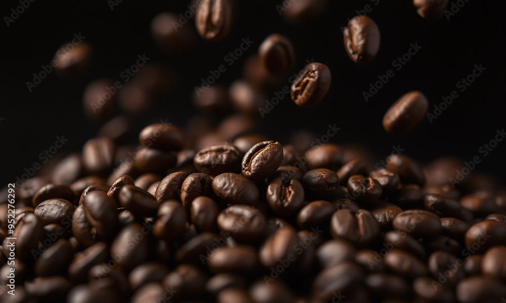 floating coffee beans, bokeh background floating coffee beans, bokeh background