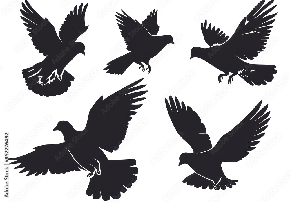 Five Pigeons Silhouette Illustration Five Pigeons Silhouette Illustration