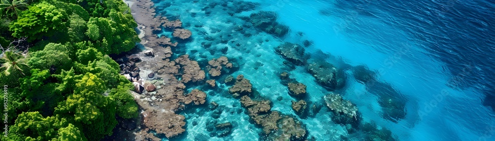 Fototapeta premium Aerial View of Vibrant Coral Reef in Pristine Marine Protected Area
